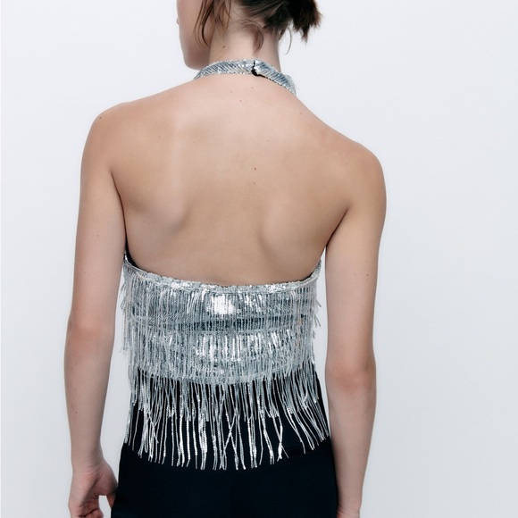 Zara SEQUIN WRAP HALTER TOP - Picture 11 of 16